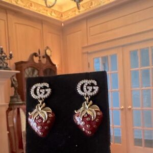 GG earrings strawberry with Crystal signed in back of each earring